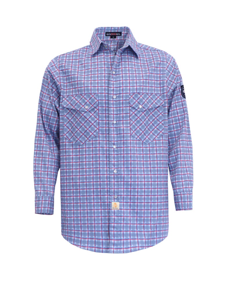 BOCOMAL FR Shirts Flame Resistant NFPA2112CAT2 65oz Light Weight Printed Fire Retardant Plaid Shirt