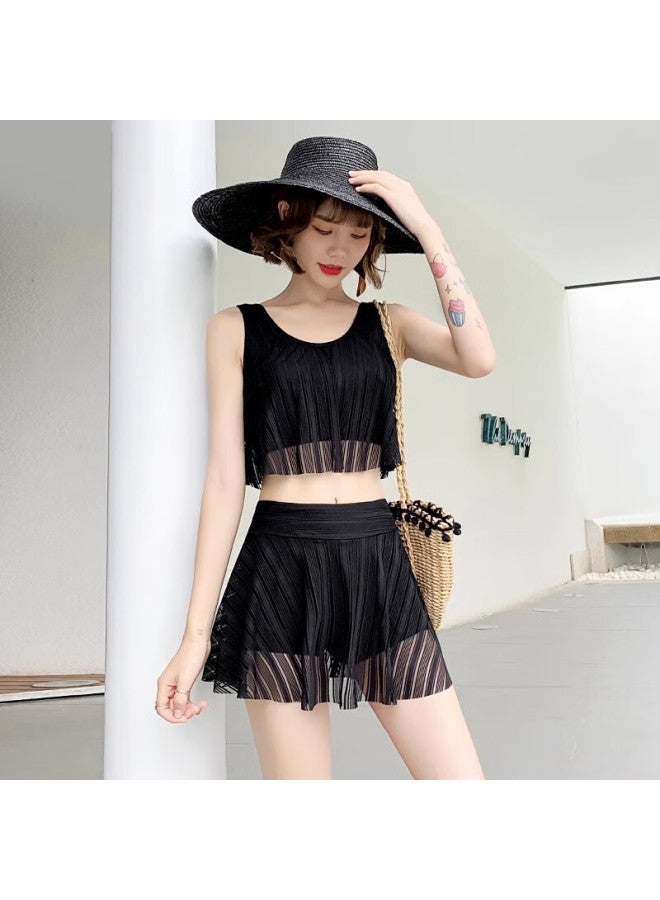 Skin-friendly Yifu Women's Two-piece Swimsuit Set With Skirt, Conservative Fashionable Slimming Korean Style For Hot Springs And Vacatio - Image 1