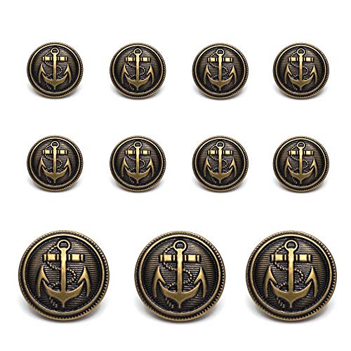 Enosea 11 Pcs Antiqued Brass Metal Blazer Button Set- Shank Style Fashion Buttons for Blazer, Suits, Coat, Uniform, Jacket - Image 2