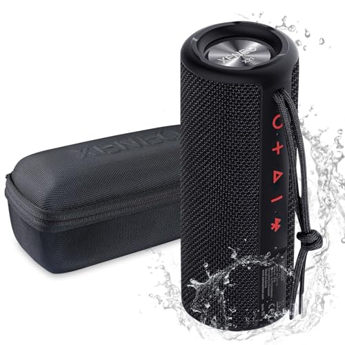 XENEO X21 Portable Outdoor Wireless Bluetooth Speaker Waterproof with FM Radio Micro SD Card Slot AUX for Shower Hard Travel Case Included