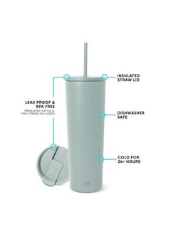 Simple Modern Simple Modern Insulated Tumbler with Lid and Straw | Iced Coffee Cup Reusable Stainless Steel Water Bottle Travel Mug | Gifts for Women Men Her Him | Classic Collection | 28oz | Sea Glass Sage  - Image 2