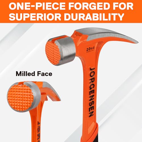 Jorgensen 20 oz Straight Claw Hammer with Magnetic Nail Holder, Rip Claw Hammer with Milled Face & Shock Absorbing Grip, Heavy Duty One-piece Forged Hammer - Image 3