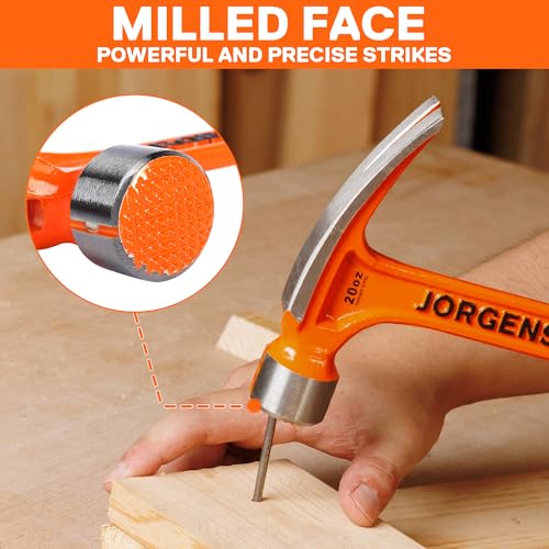 Jorgensen 20 oz Straight Claw Hammer with Magnetic Nail Holder, Rip Claw Hammer with Milled Face & Shock Absorbing Grip, Heavy Duty One-piece Forged Hammer - Image 5