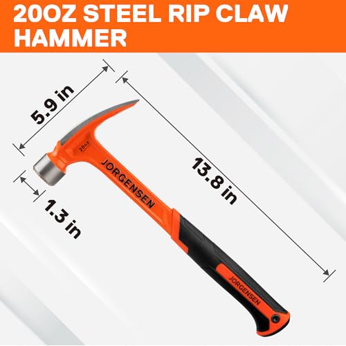 Jorgensen 20 oz Straight Claw Hammer with Magnetic Nail Holder, Rip Claw Hammer with Milled Face & Shock Absorbing Grip, Heavy Duty One-piece Forged Hammer - Image 2