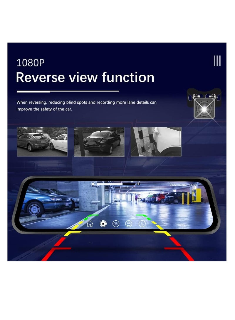 MOCOM 9.66 Inch Rearview Mirror Camera, Front and Rear Camera, 1080P Backup Camera, Touch Screen, Dual Front and Rear Cameras/Night Vision/Sensor - Image 3