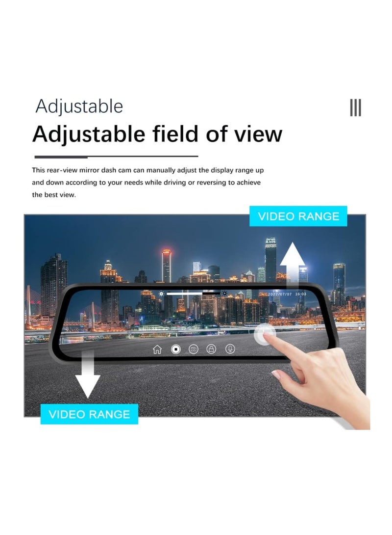 MOCOM 9.66 Inch Rearview Mirror Camera, Front and Rear Camera, 1080P Backup Camera, Touch Screen, Dual Front and Rear Cameras/Night Vision/Sensor - Image 4