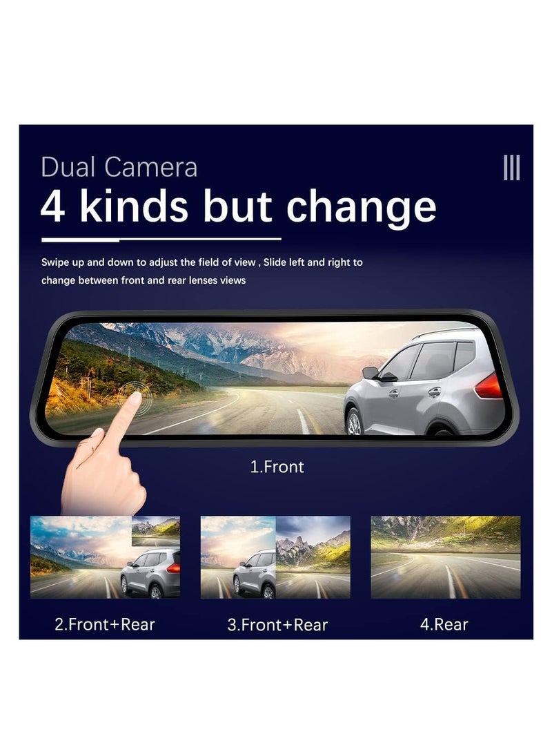 MOCOM 9.66 Inch Rearview Mirror Camera, Front and Rear Camera, 1080P Backup Camera, Touch Screen, Dual Front and Rear Cameras/Night Vision/Sensor - Image 5