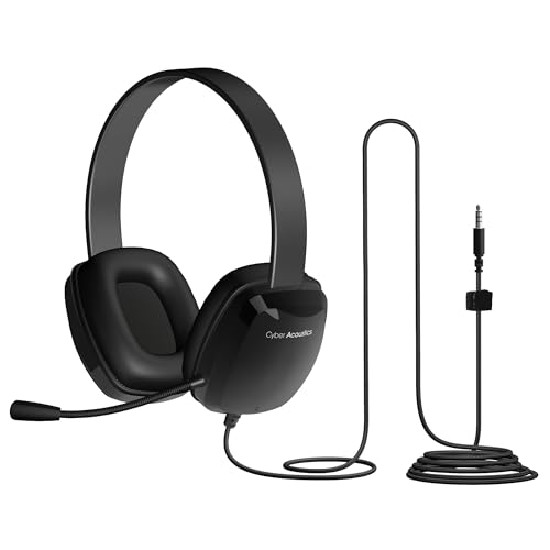 Cyber Acoustics سماعة ستيريو للكمبيوتر من سايبر أكوستكس (AC-6008)، اتصال 3.5 مم، ميكروفون أحادي الاتجاه مع ذراع مرنة للكمبيوتر وماك؛ مثالية للفصول الدراسية أو المنزل - Image 1