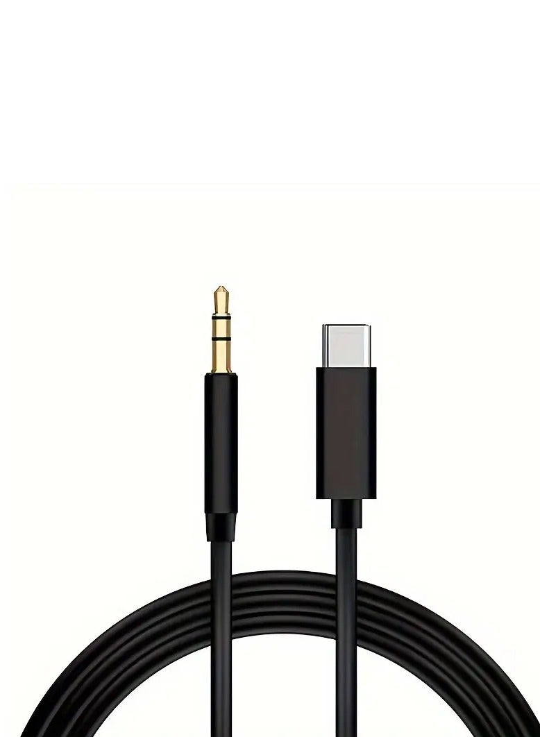 كابل صوت AUX بطول 1 متر – من Type-C إلى 3.5mm – وصلة صوت للسيارة متوافقة مع الهواتف الذكية، التابلت، السماعات وسماعات الرأس – أسود - Image 1