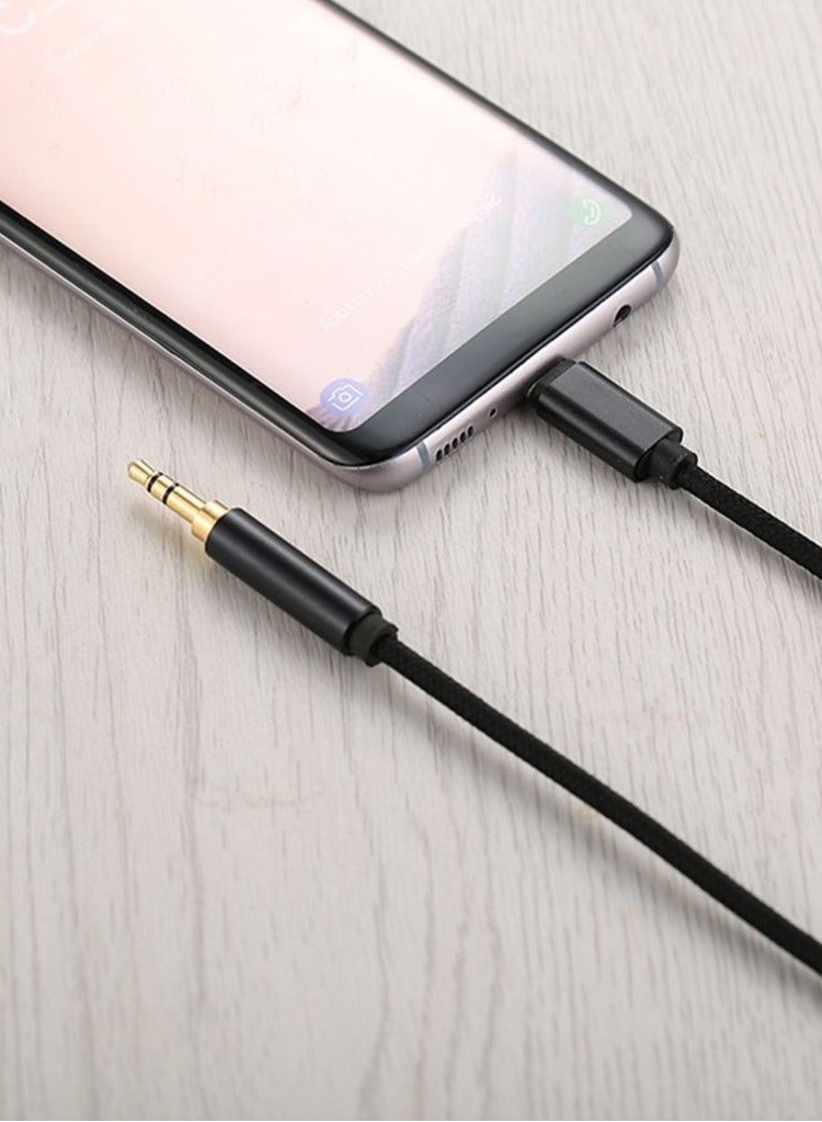 كابل صوت AUX بطول 1 متر – من Type-C إلى 3.5mm – وصلة صوت للسيارة متوافقة مع الهواتف الذكية، التابلت، السماعات وسماعات الرأس – أسود - Image 4