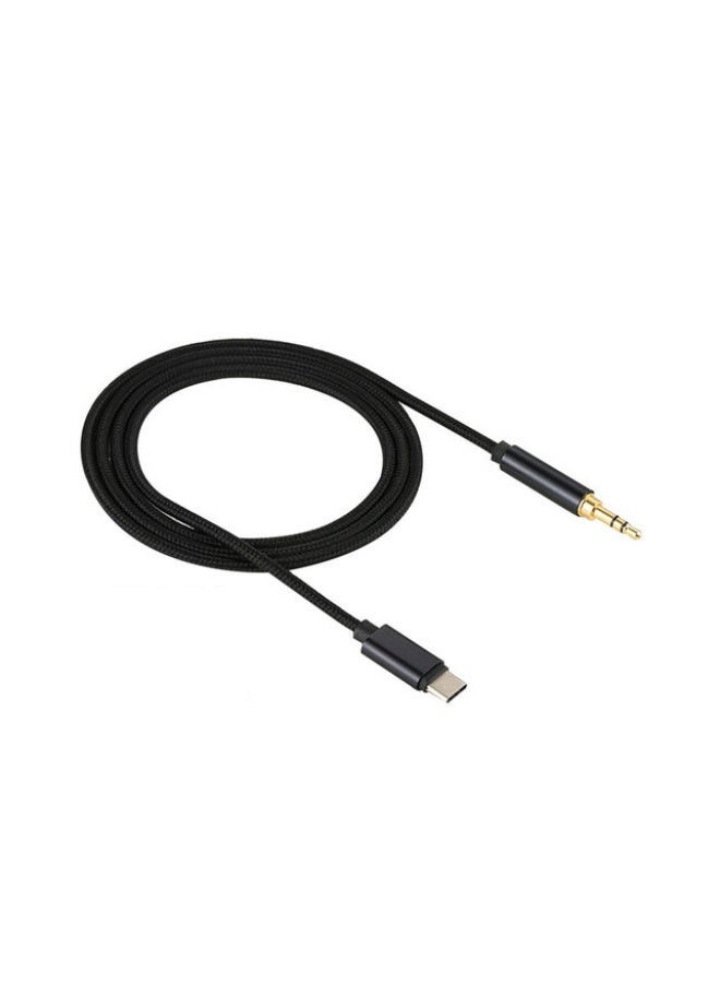 كابل صوت AUX بطول 1 متر – من Type-C إلى 3.5mm – وصلة صوت للسيارة متوافقة مع الهواتف الذكية، التابلت، السماعات وسماعات الرأس – أسود - Image 2