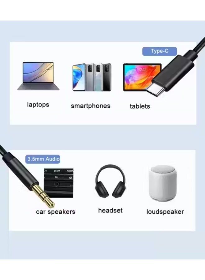 كابل صوت AUX بطول 1 متر – من Type-C إلى 3.5mm – وصلة صوت للسيارة متوافقة مع الهواتف الذكية، التابلت، السماعات وسماعات الرأس – أسود - Image 3