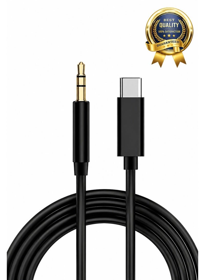 Winmax Type-C to 3.5mm AUX Cable 1M, USB-C Male to Male Audio Jack Cord, Car AUX Cable for Smartphones, Tablets, Speakers, Headphones – Black - Image 1