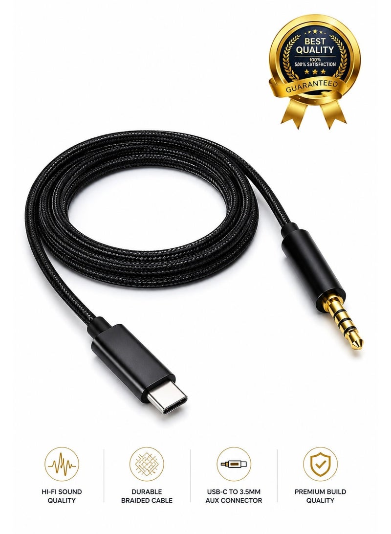 Winmax Type-C to 3.5mm AUX Cable 1M, USB-C Male to Male Audio Jack Cord, Car AUX Cable for Smartphones, Tablets, Speakers, Headphones – Black - Image 2
