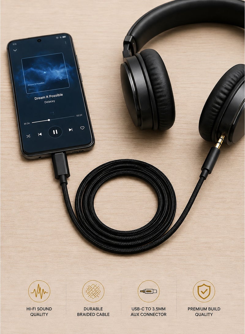 Winmax Type-C to 3.5mm AUX Cable 1M, USB-C Male to Male Audio Jack Cord, Car AUX Cable for Smartphones, Tablets, Speakers, Headphones – Black - Image 5