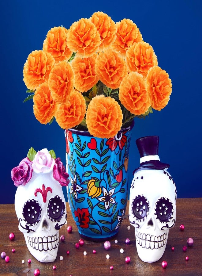 Ledoira 50Pcs 3.5''Marigold Flowers Artificial Silk Marigold Flowers with Stems Orange Faux Flowers for Day of The Dead, Diwali,Dia de Los Muertos,Home Halloween Wreath Garland Decors - Image 4