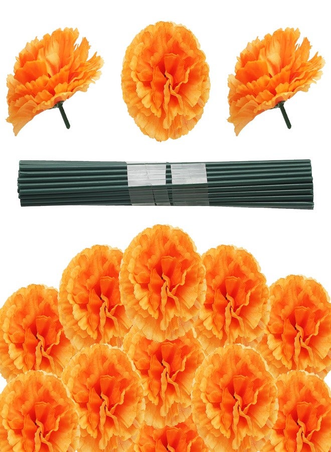Ledoira 50Pcs 3.5''Marigold Flowers Artificial Silk Marigold Flowers with Stems Orange Faux Flowers for Day of The Dead, Diwali,Dia de Los Muertos,Home Halloween Wreath Garland Decors - Image 1