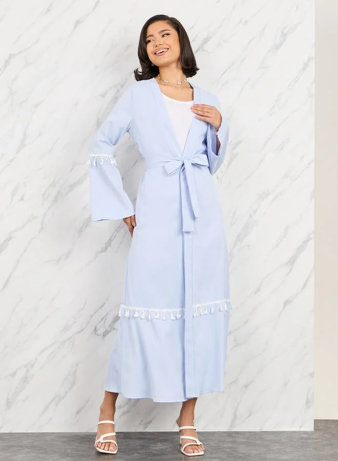 Take Two Tassle Detail Regular Fit Kimono with Self Tie Up