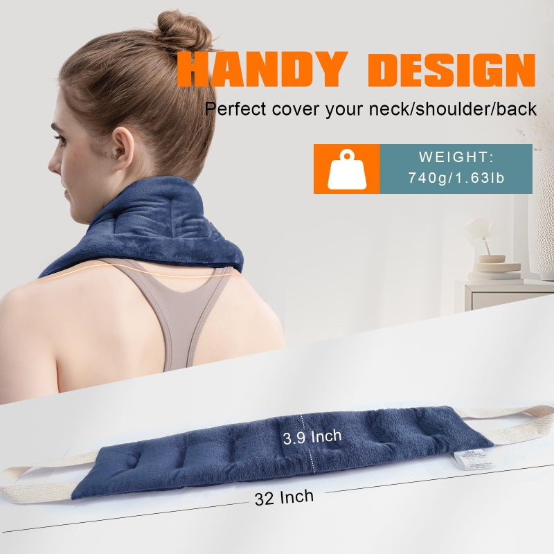uncn Heating Pad for Neck Shoulders and Back Microwavable Wrap Weighted Neck Warmer 32x5in Microwave Heat Wrap Rice Beanbag Lavender Scented 1.5Pounds - Image 4