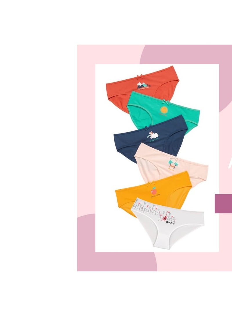 YOUNG WEAR YOUNG UNDERWEAR | Women’s 100% Cotton Bikini Brief Underwear | Multipack | Set of 6 | Available in Plus Size | Solid Cotton Underwear | Colorful Illustrations  - Image 1