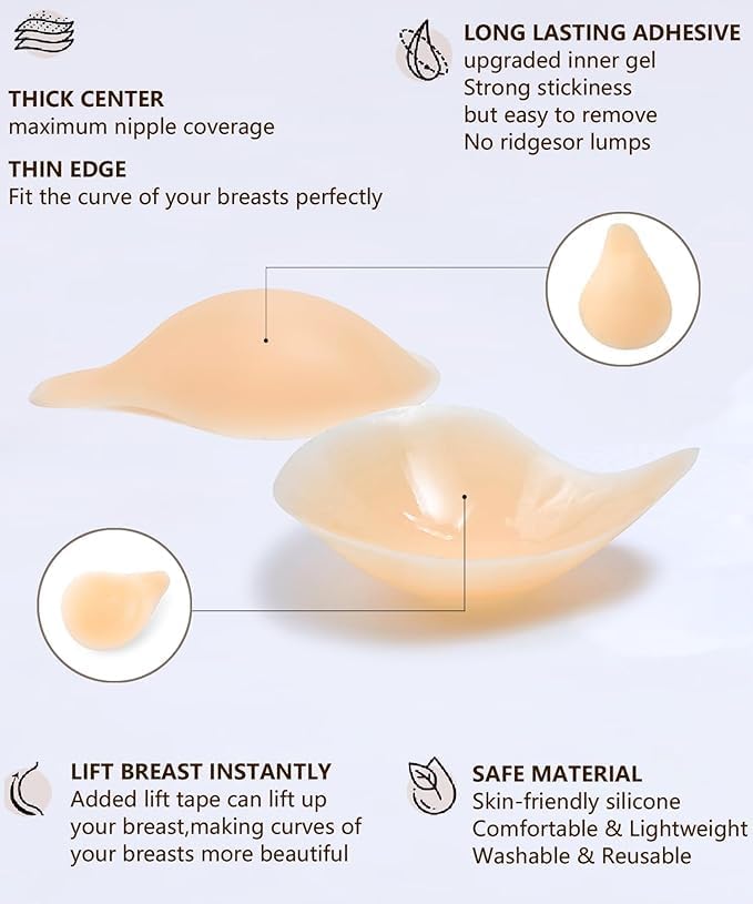 HZYH Seamless Push Up Adhesive Bra for Women Ultra-Thin Sticky Silicone Nipple Covers Invisible Reusable Pasties for Dress(xl) - Image 2