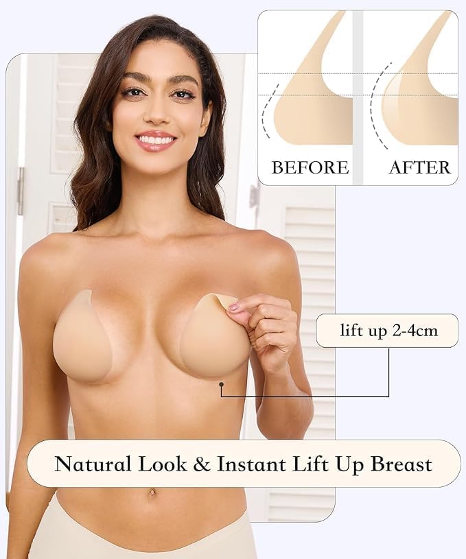 HZYH Seamless Push Up Adhesive Bra for Women Ultra-Thin Sticky Silicone Nipple Covers Invisible Reusable Pasties for Dress(xl) - Image 4