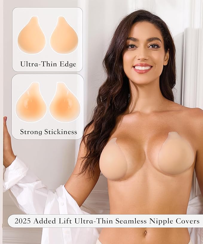 HZYH Seamless Push Up Adhesive Bra for Women Ultra-Thin Sticky Silicone Nipple Covers Invisible Reusable Pasties for Dress(xl) - Image 5
