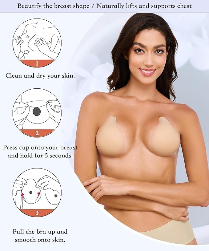 HZYH Seamless Push Up Adhesive Bra for Women Ultra-Thin Sticky Silicone Nipple Covers Invisible Reusable Pasties for Dress(xl) - Image 3