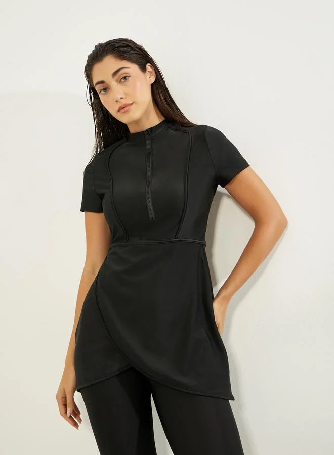 Styli Pack of 2 - Short Sleeve Tunic Burkini with Half Zip and Capri Leggings Set