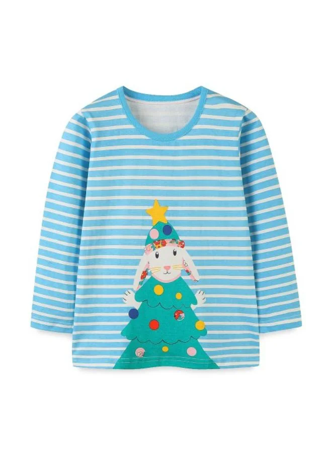 YUNIQEE Blue Printed Long Sleeve Crew Neck T-Shirt