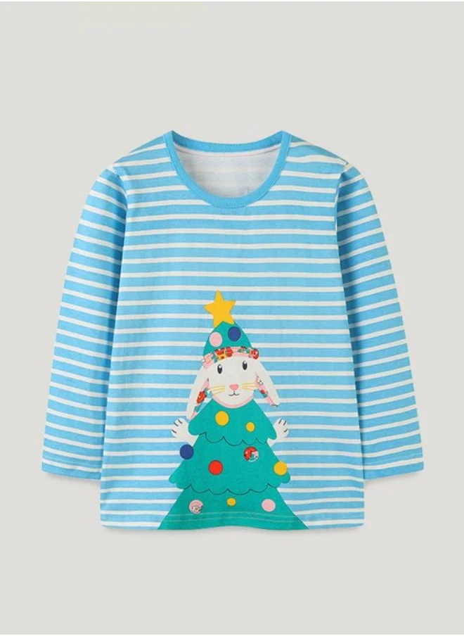 YUNIQEE Blue Printed Long Sleeve Crew Neck T-Shirt