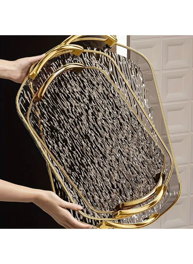 Golden Border Heavy-Duty Transparent Plastic Tray with Handle Double Layer - Image 1