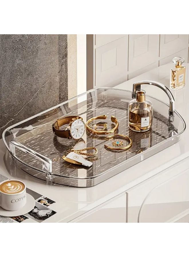 Golden Border Heavy-Duty Transparent Plastic Tray with Handle Double Layer - Image 4