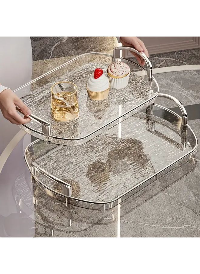 Golden Border Heavy-Duty Transparent Plastic Tray with Handle Double Layer - Image 3