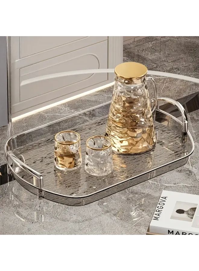 Golden Border Heavy-Duty Transparent Plastic Tray with Handle Double Layer - Image 5