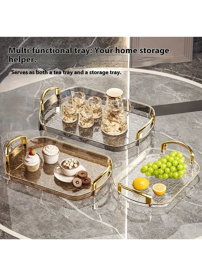 Golden Border Heavy-Duty Transparent Plastic Tray with Handle Double Layer - Image 2