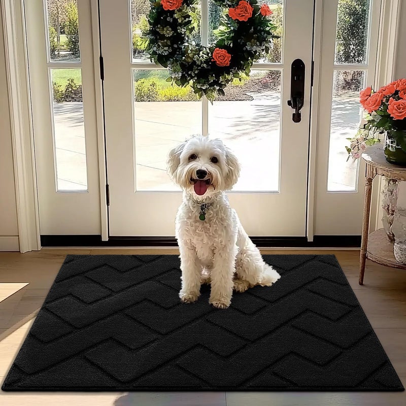 hicorfe Front Door Mat Outside Entrance,32"x40" Absorbent Muddy Dirt Resist Welcome Door Mats Outdoor Indoor,Stain and Fade Resistant,Non Slip Backing Entry Mat Doormat for Entryway(Black) - Image 1