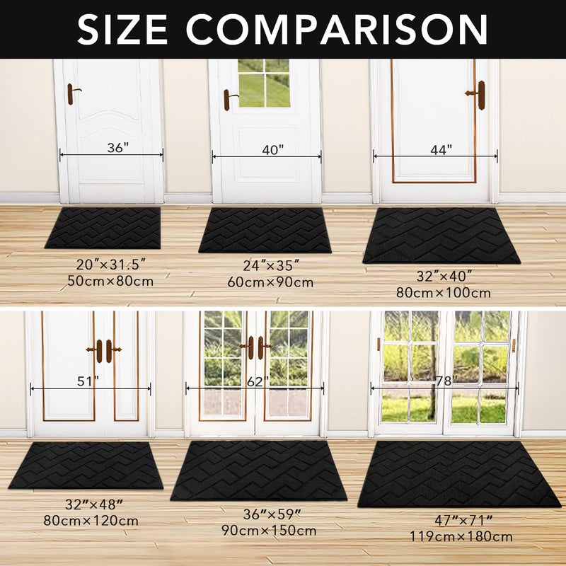hicorfe Front Door Mat Outside Entrance,32"x40" Absorbent Muddy Dirt Resist Welcome Door Mats Outdoor Indoor,Stain and Fade Resistant,Non Slip Backing Entry Mat Doormat for Entryway(Black) - Image 5