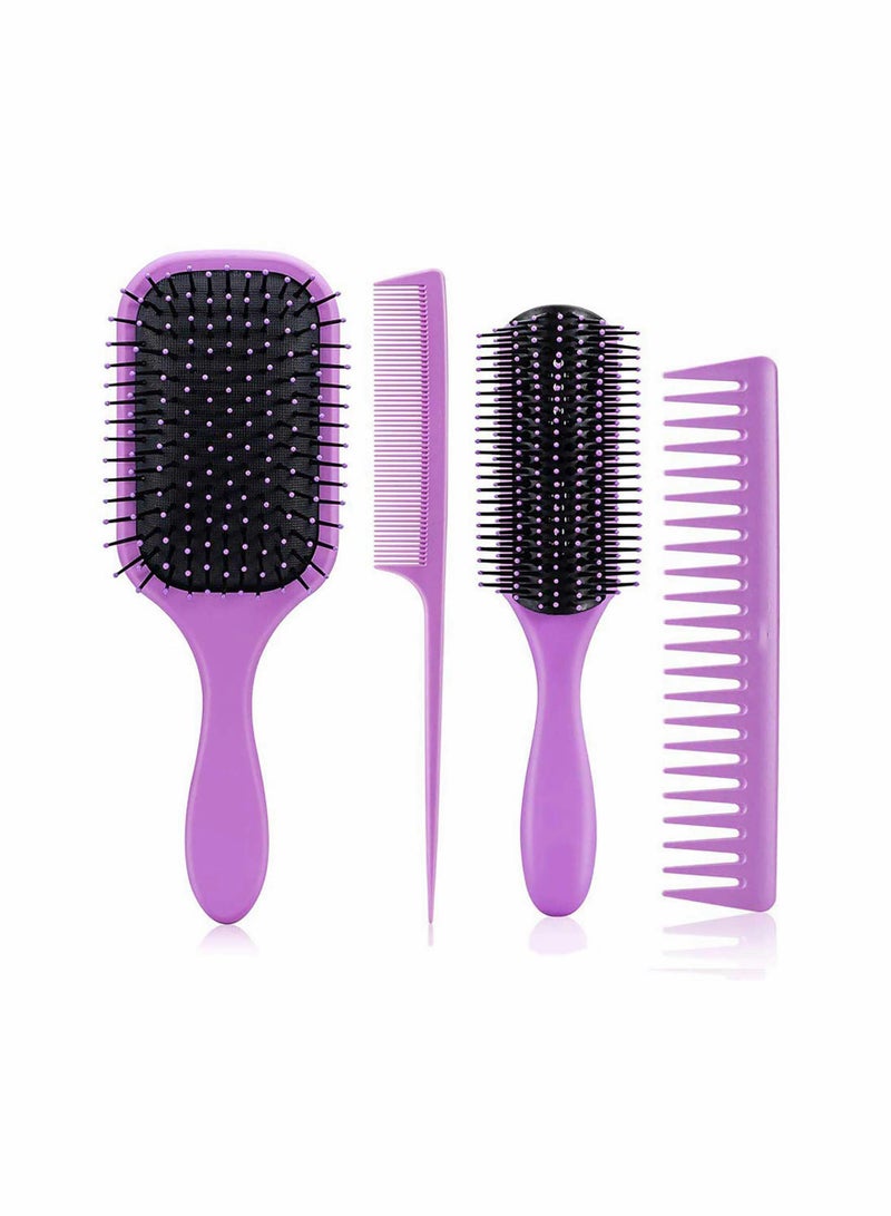 Y&D Hair Brush Set - Detangler, Styling Brush, Tail Comb & Wide Tooth for Women Men, Great on Wet or Dry 4Pcs - Image 1