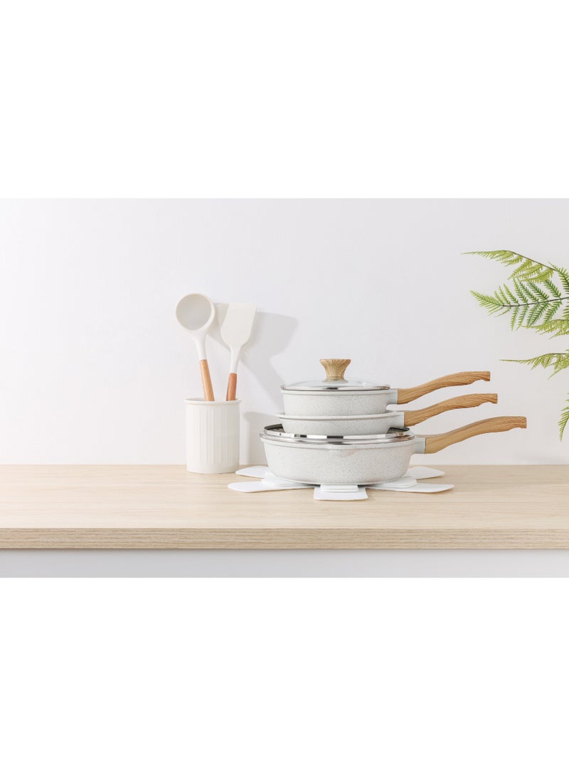 Sensarte Ceramic Cookware Sets, Pots And Pans Set Non Stick, 23-Piece Induction Cookware, Non Toxic Healthy Non Stick Kitchen Cooking Set, With Frying Pans Set, Pfas Ptfe Pfoa Pfos Free White - Image 3