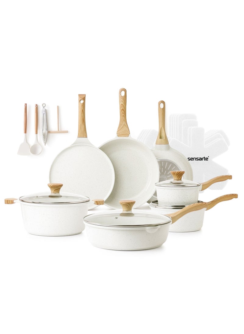Sensarte Ceramic Cookware Sets, Pots And Pans Set Non Stick, 23-Piece Induction Cookware, Non Toxic Healthy Non Stick Kitchen Cooking Set, With Frying Pans Set, Pfas Ptfe Pfoa Pfos Free White - Image 1