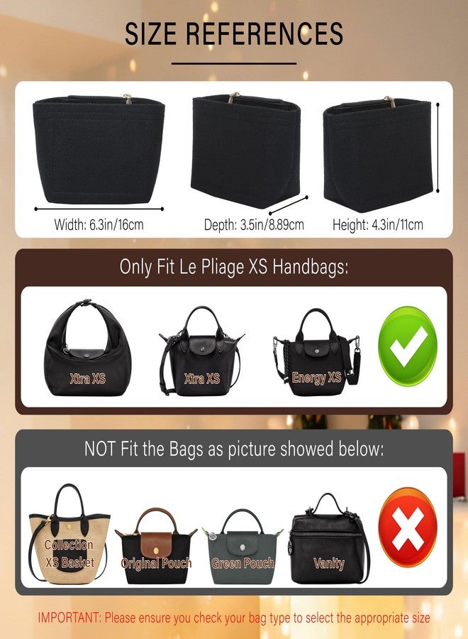 OAikor Purse Organizer Insert for Longchamp Le Pliage Mini Handbag,Premium Felt Lightweight Zipper Mini Handbag Organizer,Bags Storage Divider with Upgraded Deepened Compartments,XS/Black - Image 2