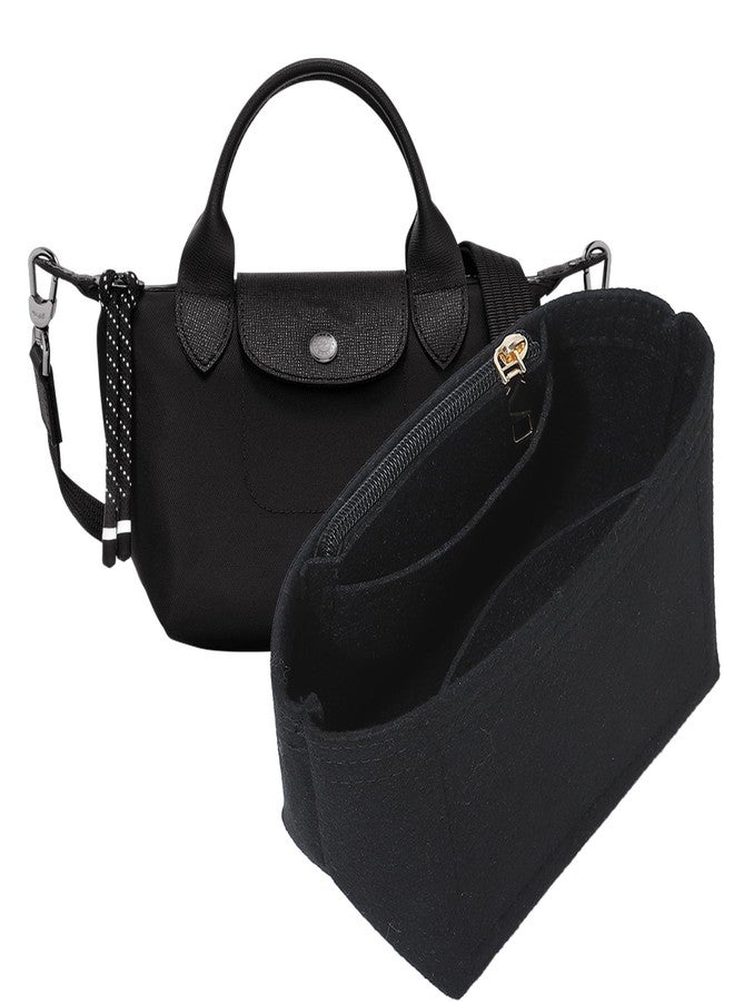 OAikor Purse Organizer Insert for Longchamp Le Pliage Mini Handbag,Premium Felt Lightweight Zipper Mini Handbag Organizer,Bags Storage Divider with Upgraded Deepened Compartments,XS/Black - Image 1