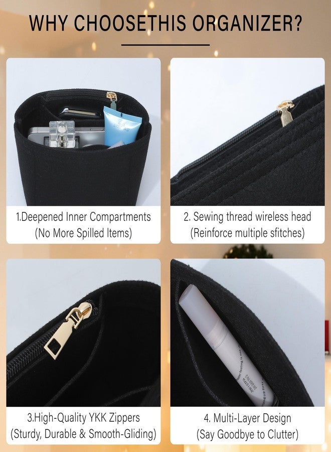 OAikor Purse Organizer Insert for Longchamp Le Pliage Mini Handbag,Premium Felt Lightweight Zipper Mini Handbag Organizer,Bags Storage Divider with Upgraded Deepened Compartments,XS/Black - Image 3