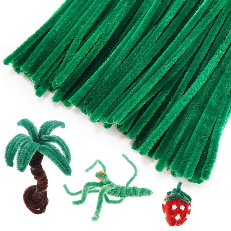 Caydo 200 Pieces Dark Green Pipe Cleaners Craft for St. Patrick's Day Decoration, Fluffy Chenille Stems Bulk for Kids Art Craft Projects, 12 Inch x 6 mm - Image 1