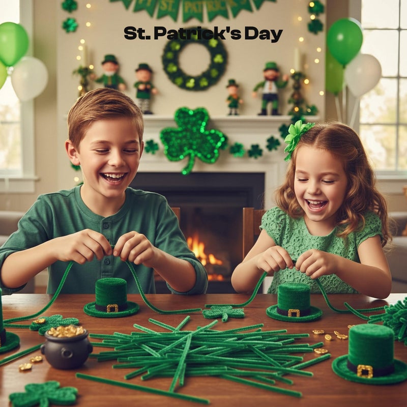 Caydo 200 Pieces Dark Green Pipe Cleaners Craft for St. Patrick's Day Decoration, Fluffy Chenille Stems Bulk for Kids Art Craft Projects, 12 Inch x 6 mm - Image 2