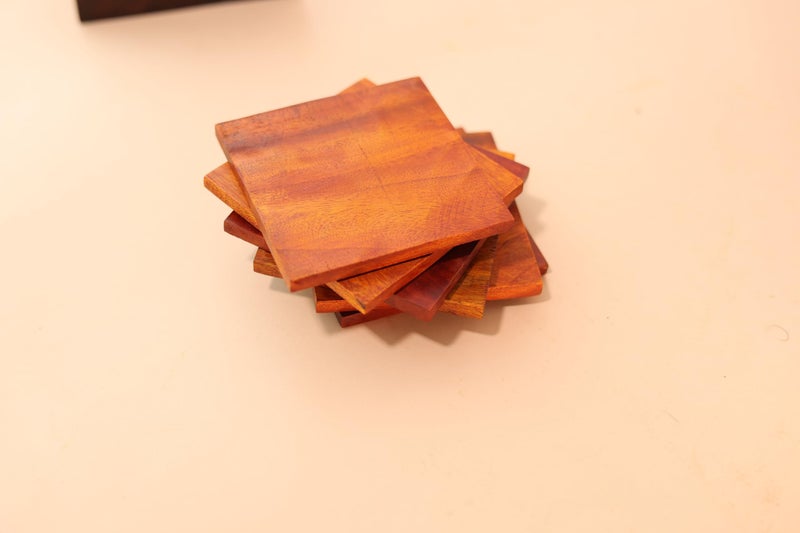 CRIB FACTORY Wooden Table Coaster for Drinks – Set of 6 Square Coasters with Holder – Handcrafted Wood Drink Coaster Set for Coffee Tables, Dining, and Kitchen Use - Image 4