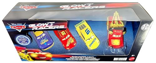 Disney Cars Glow Racers 4-Pack Lightning McQueen, Mater, Cruz Ramirez, & Vinyl Toupee #76 Will Rusch - Image 3