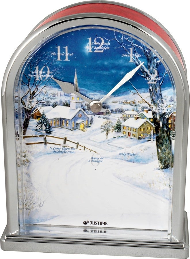JUSTIME Luminous Polaris Silent Night 12 Song of Carols of Christmas Table Clock Christmas Decorating Multicolor Unique Gift Selection (Red Marble Chrome) - Image 3
