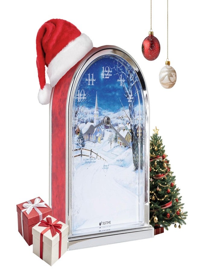 JUSTIME Luminous Polaris Silent Night 12 Song of Carols of Christmas Table Clock Christmas Decorating Multicolor Unique Gift Selection (Red Marble Chrome) - Image 1
